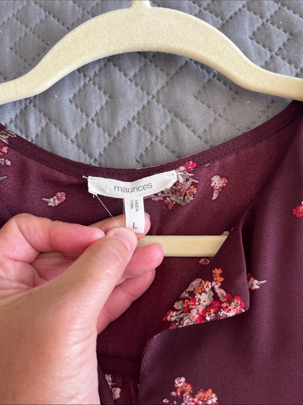 Maurices Burgundy Floral Short-Sleeve Split-Neck Blouse - Picture 4 of 4